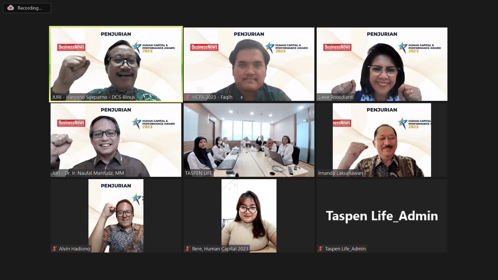 Taspen Life dalam penjurian Human Capital & Performance Award 2023 yang dilaksanakan secara online, Senin (23/10/2023).