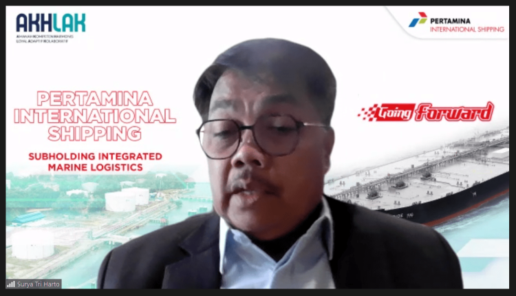 Direktur SDM dan Penunjang Bisnis PT Pertamina International Shipping, Surya Tri Harto dalam penjurian Human Capital & Performance Award 2023 yang dilaksanakan secara online.